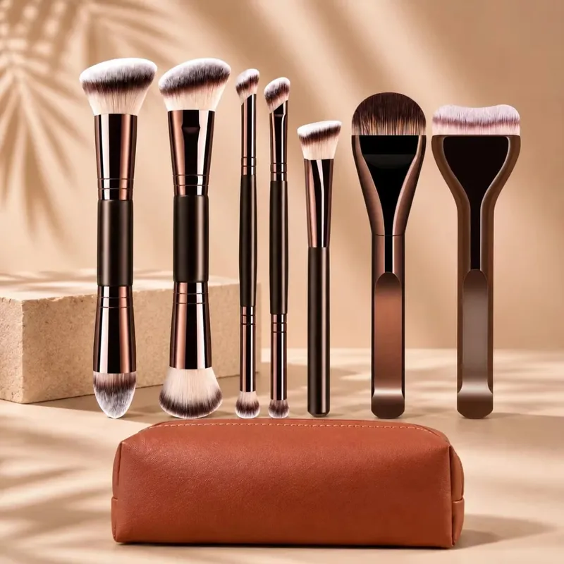 Professional Dual-Ended Makeup Brush Set with Foundation Contour Blush Powder Eyeshadow and Concealer Brushes Soft Syntheti