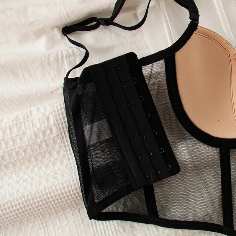 Sexy lingerie women's vest style small chest with steel ring thin bralette large size ladies long bra breifs set