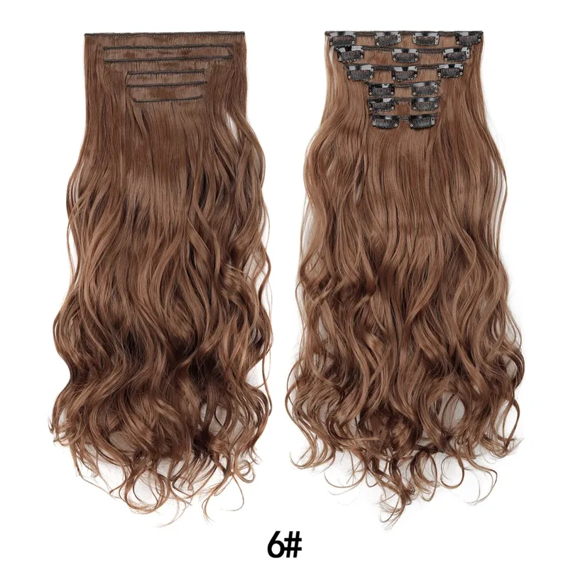 Jeedou 20 Inch 140g Clip In Hair Extensions 6Pcs 16 Clips Long Wavy Synthetic Ombre Hair Pieces for Women Full Head