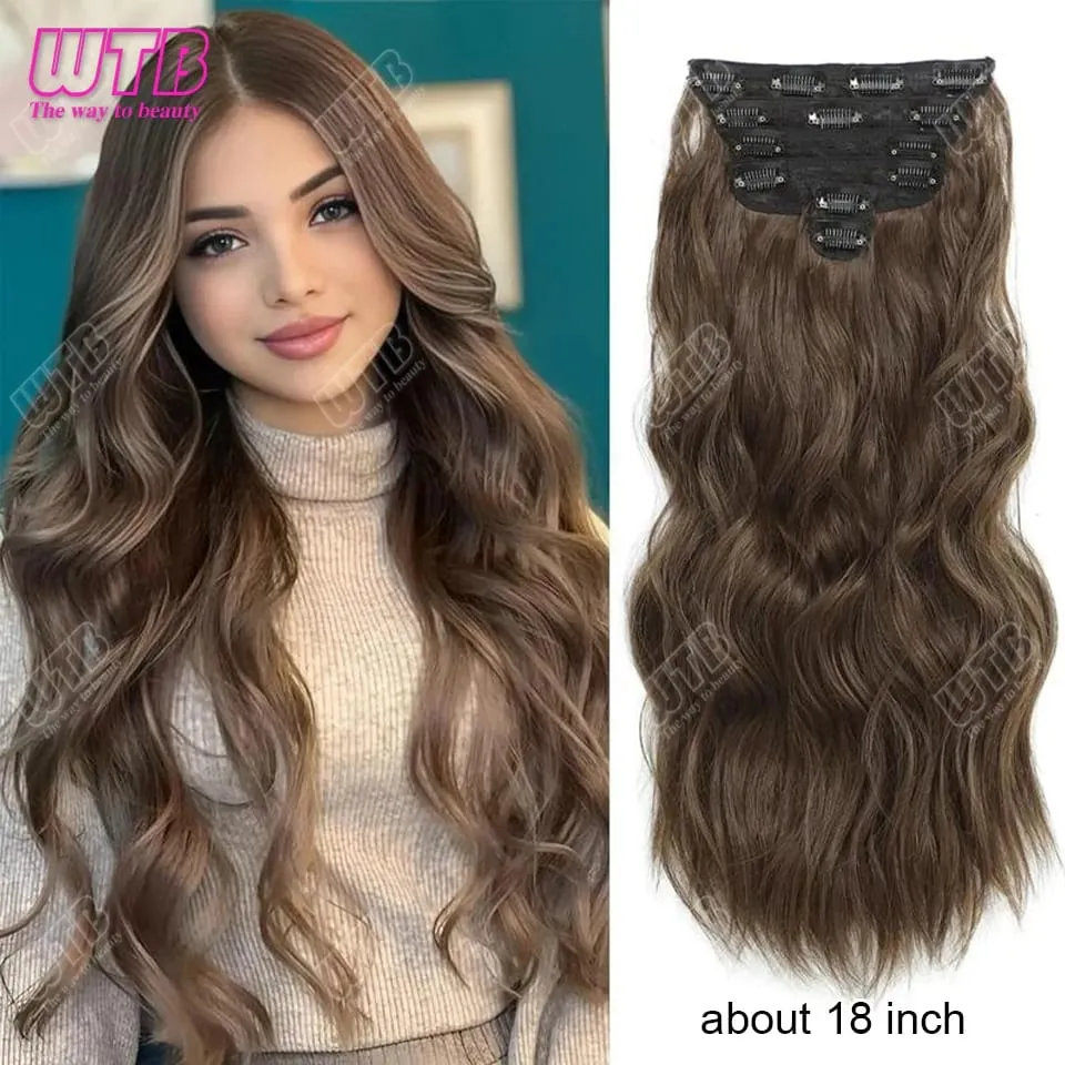 Clip In Hair Extension Synthetic Hair 12Inch 4 PCS Set Wavy Curly Hair Extension Synthetic Hairpieces Para sa Babaeng Babae Araw-araw na Paggamit