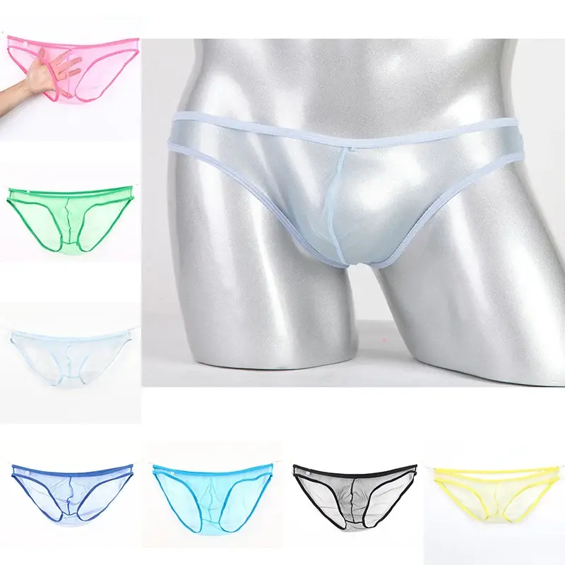 Slip da uomo in rete a vita bassa di grandi dimensioni, biancheria intima trasparente ultrasottile, con borsa convessa a U, vari colori disponibili — image 5