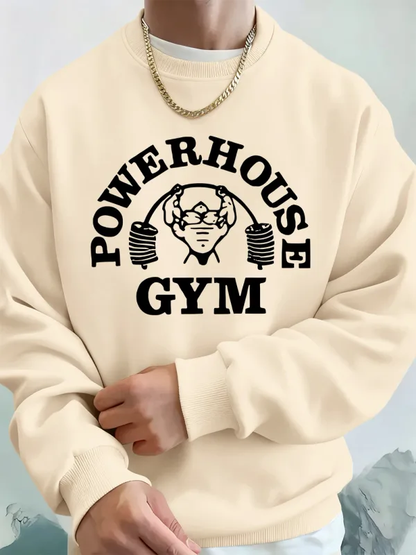 Powerhouse Gym Letter Printing Men Sweatshirts Winter Fleece Warm Hoodie Korean Loose Crewneck Pullovers Hip Hop Male Clothes