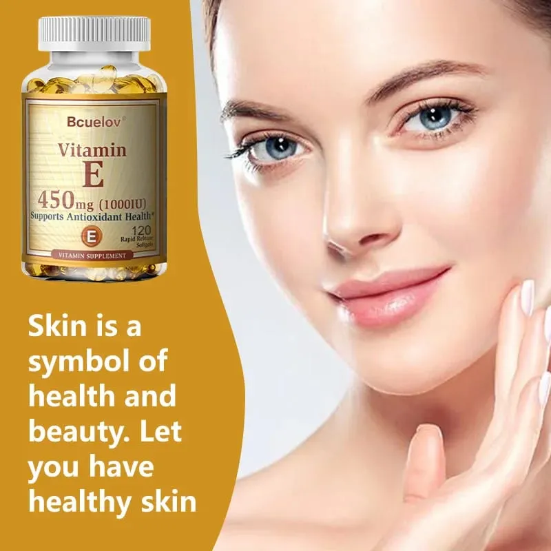 Vitamin E Supplement Capsules- 1000 IU - Promote Skin Immunity and Heart Health Help Blood Circulation Gluten-free