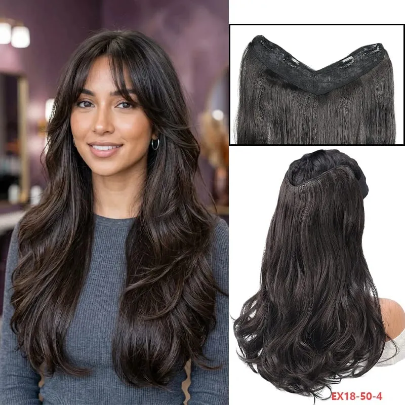 Peça de peruca em V de fácil encaixe, extensão de cabelo sintético ondulado de 20 "ou 24" adiciona comprimento e plenitude em segundos