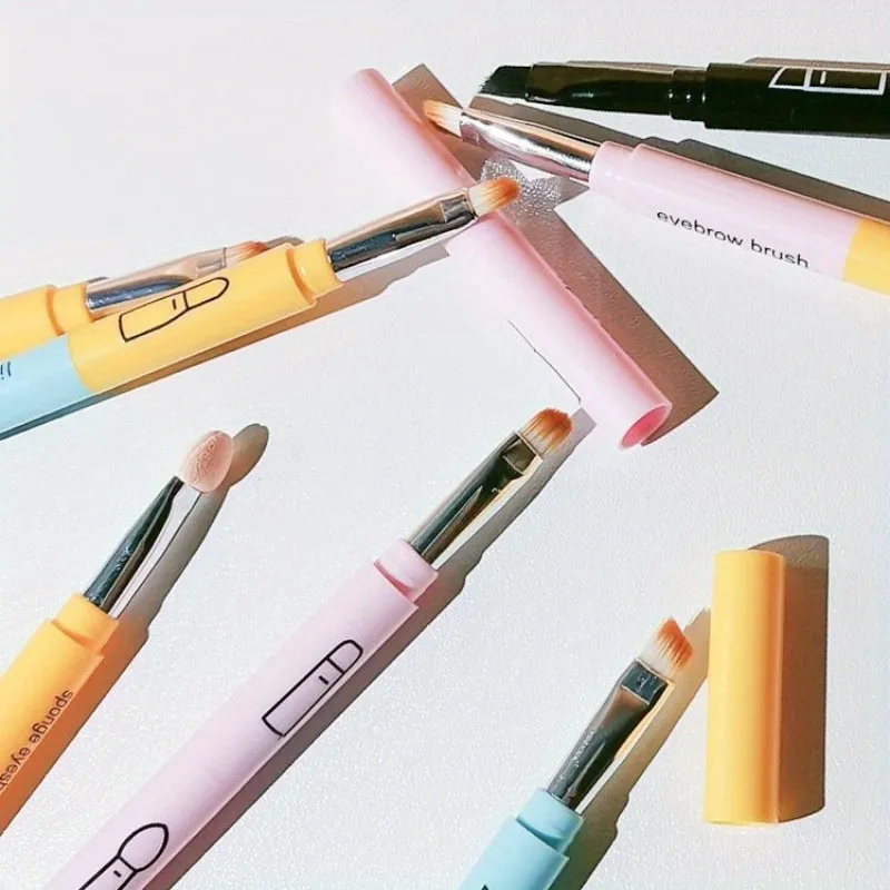 4-in-1 Portable Makeup Brush Set - Travel Friendly Detachable Mini Eyeshadow Eyebrow Eyeliner & Mascara Brushes Easy To Use