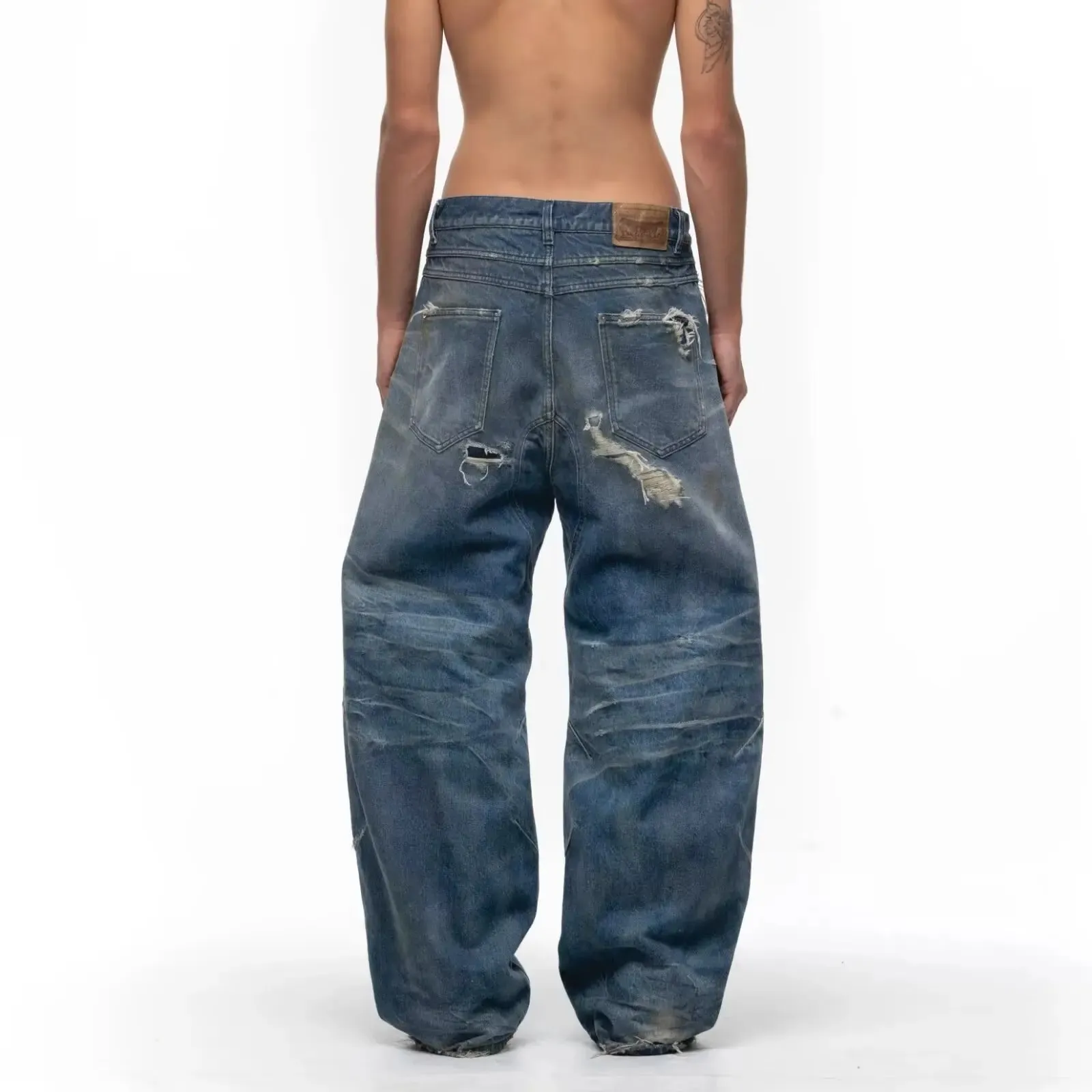 Unisex Jeans 2026 Spring Autumn Men's American Hollow Out Washed Retro Jeans Loose Wide Leg Straight Pants Hole Ripped Trousers