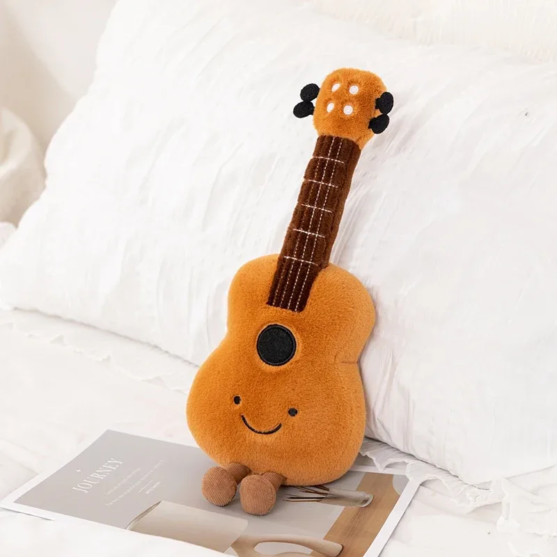 Humanoid Musical Instruments Plush Toy Stuffed Smiling Guitar Violin Tuning Fork with Legs Decor Plushie Prop Gift