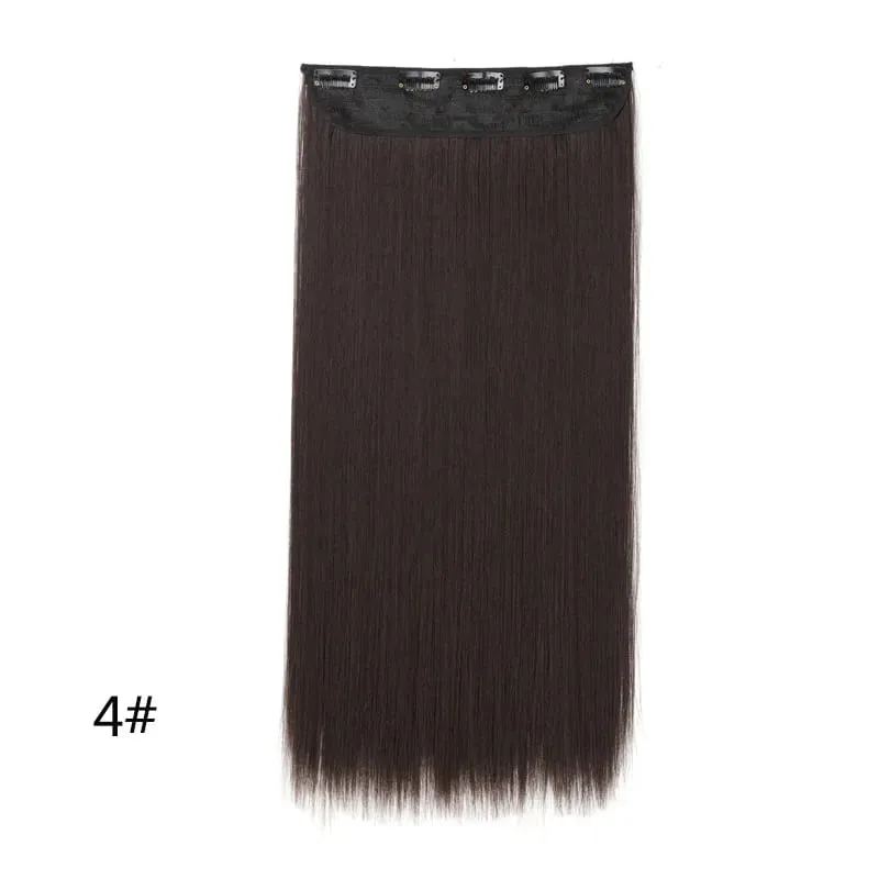 Grampo longo e reto sintético de 24 polegadas, extensão de cabelo de uma peça, 5 clipes, cabelo falso loiro, marrom, preto, resistente ao calor