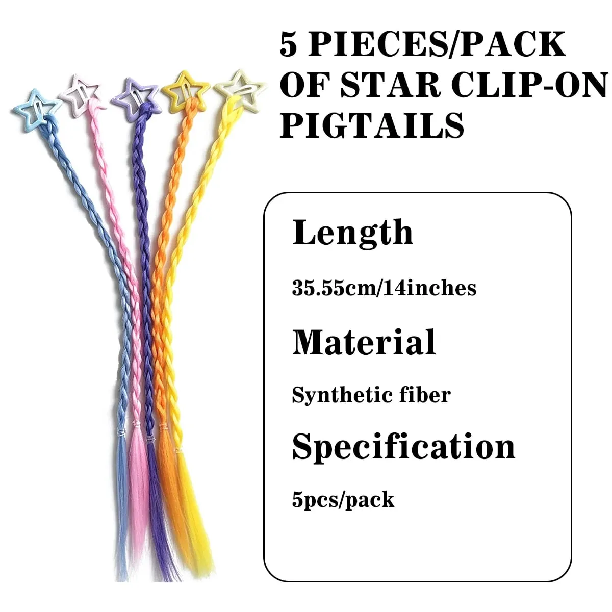 Synthetic Cute Rainbow Color Braided Hair Clip With Braid Hair Extension Hairpin For Girls Kids Y2K Party Daily Princess