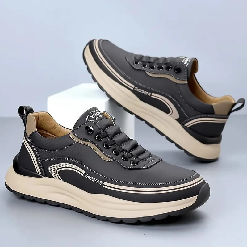 Men's Leather Shoes Soft Thick Sole Lightweight Anti-slip Casual Board Shoes Male PU Surface Waterproof Simple Sneakers
