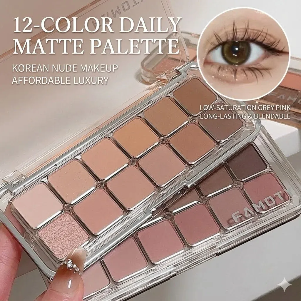 12-Color Low Saturation Eyeshadow Palette All Matte Tea Apricot Eye Makeup Palette Daily Earth Makeup Long Lasting Eye Shadows