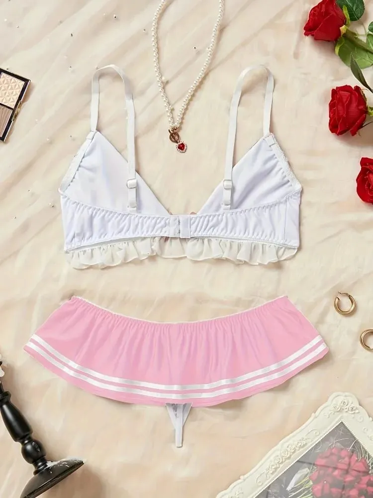 Naughty Sexy Sailor Lingerie Set Schoolgirl Cosplay Costume 3 Piece Bikini Outfit for Roleplay Halloween Bachelorette Party