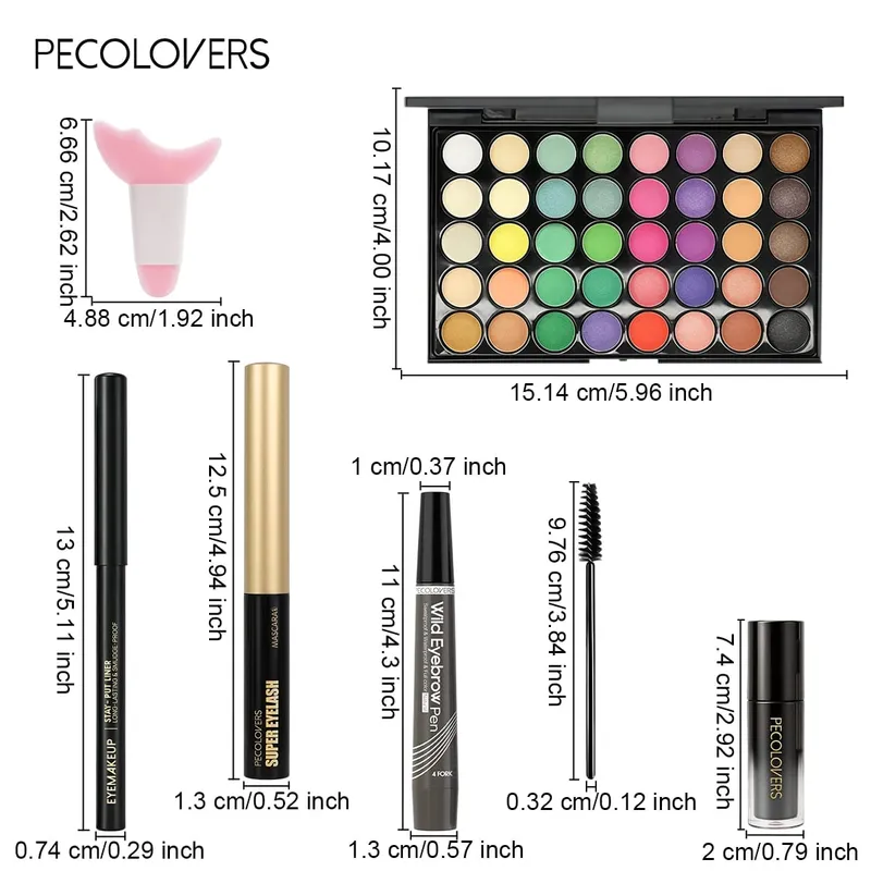 Kit de maquiagem multifuncional, 8 peças, conjunto de cosméticos de rosto inteiro com paleta de sombras multicoloridas, delineador, caneta de sobrancelha, rímel, brilho labial