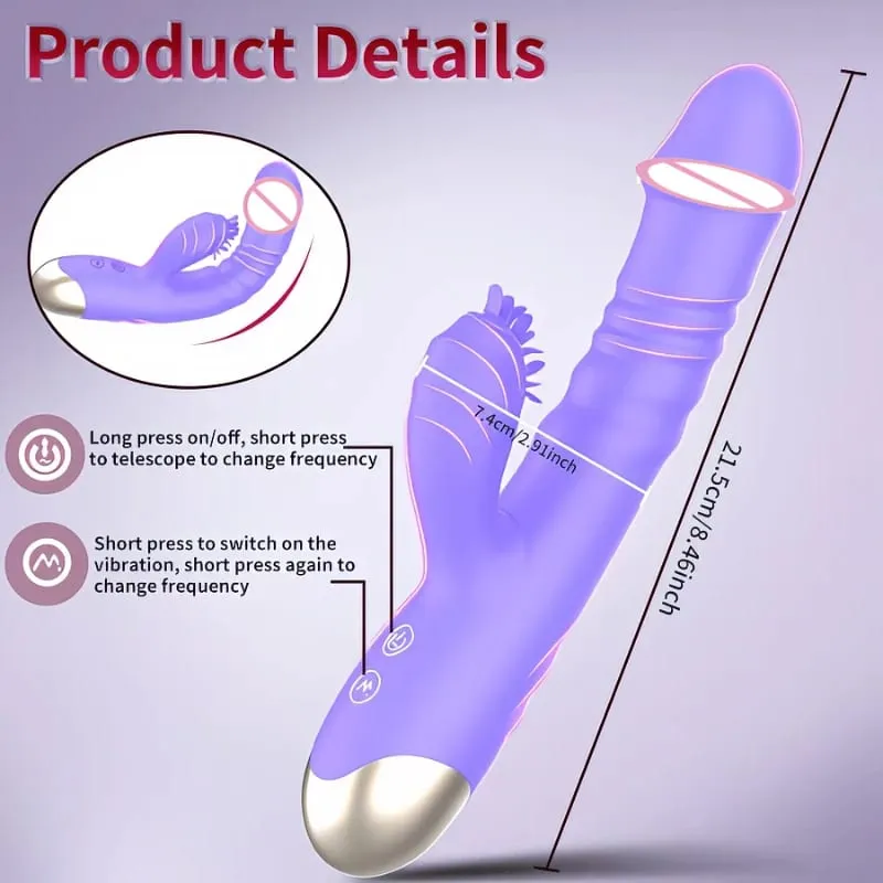 Tongue Licking Vibrator For Women G-Spot Clitoral Stimulation Adult Sex Toy 10 Stretch Modes 10 Vibration Modes Thrusting Dildo
