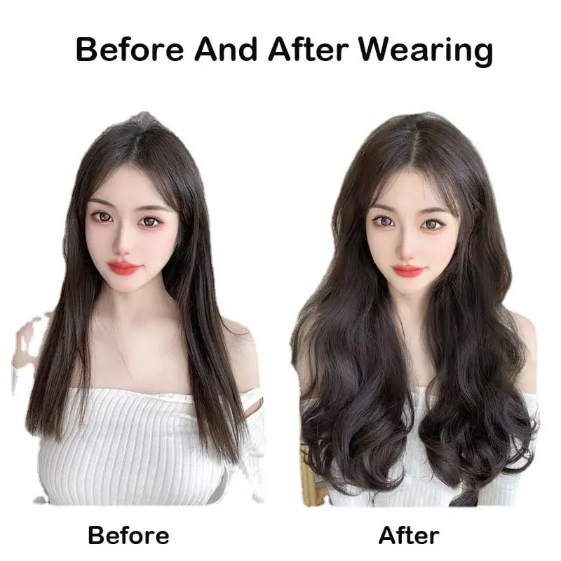 22Inch Synthetic Long Curly Hair Extension 4 Clips V-shape Natural Brown Black Hairpiece for Women