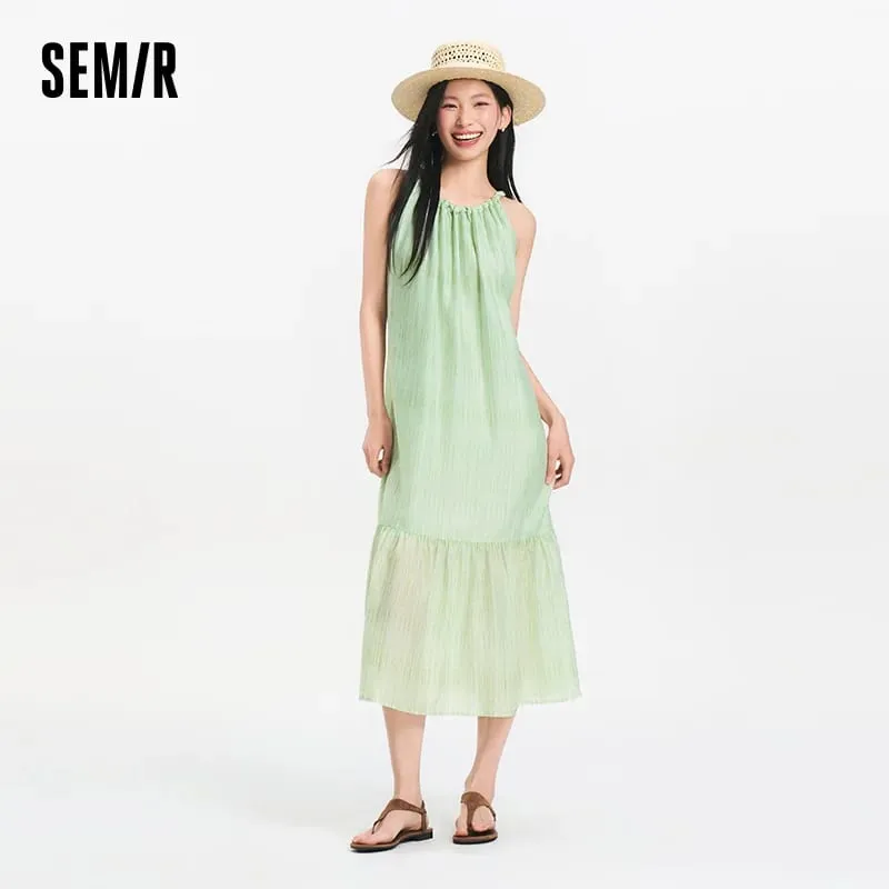 Semir Women Dress Bowknot Textured Halter Neck Vacation A Line Maxi 2026 Summer Romantic Fresh Elegant Soft Comfy Holiday Top