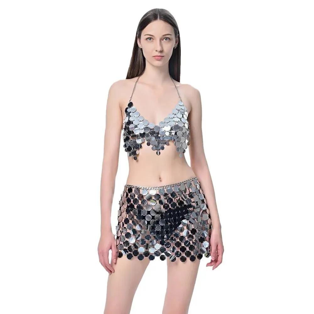 Sexy Sequin Dress Shiny Suspender Vest Party Nightclub Skirt Set — image 7