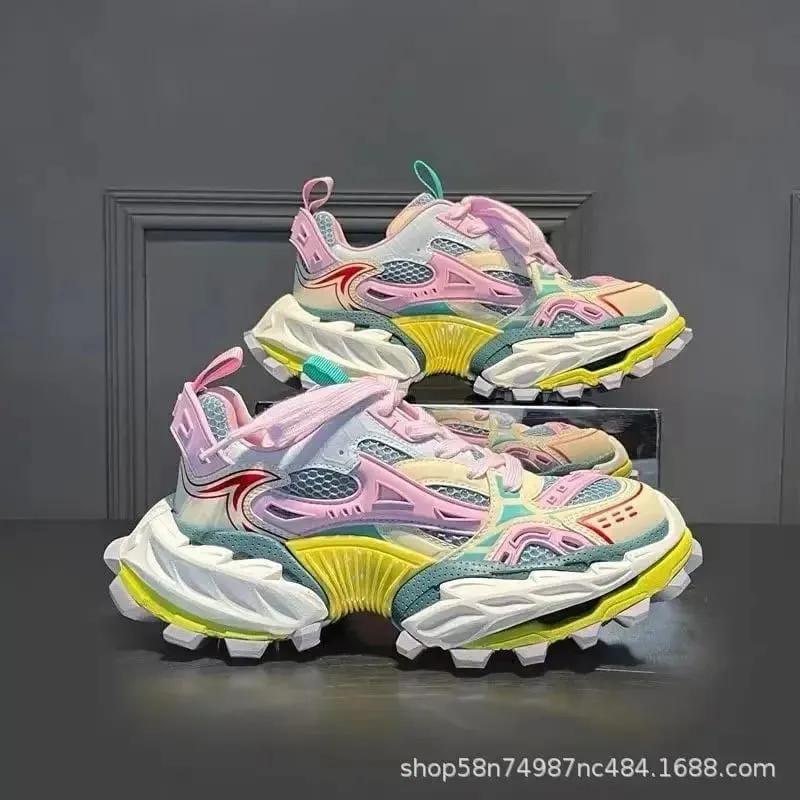 Men Sneakers Elevated Dad Sneakers Color Block Mesh Shoes Men Chunky Casual Shoes with Thick Sole Shoes for Men