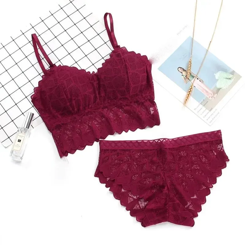 Women's Bra Set Sexy Beauty Back Tops Lace Push-up Bras and Panty Sets Wire Free Lingerie Solid Padded Intimates Underwear