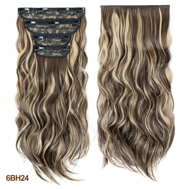 4 Pieces Set Clip In Hair Extensions Highlight Wavy Curly Long Synthetic Hairpieces For Women 22 Inch 180g Hair Clips Hair