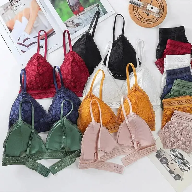 Women's Lace Bra Sets Seamless Underwear Backless Vest Sexy Padded Bralette Lingerie Ultrathin Bra & Brief Sets Female Intimates