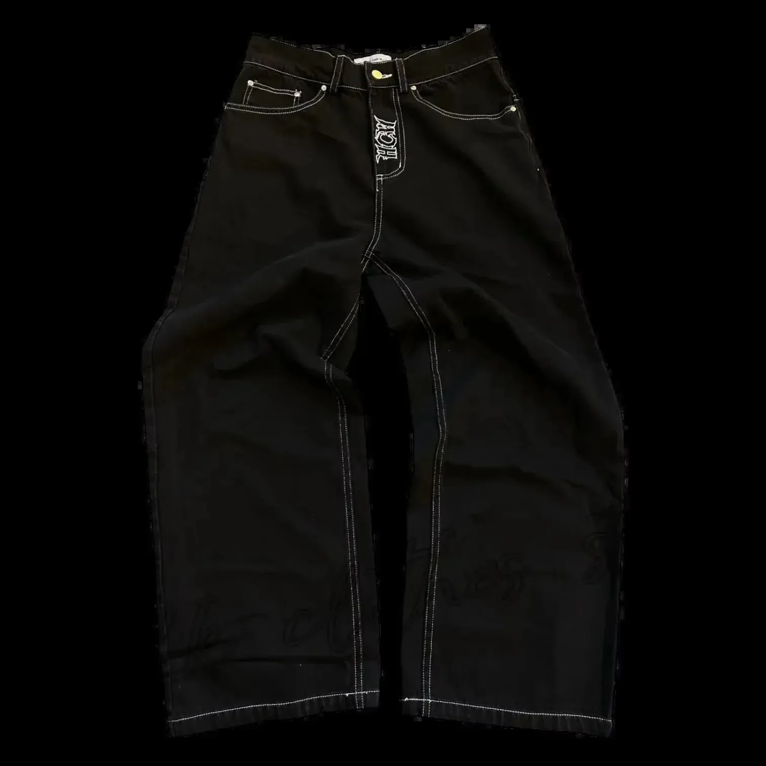Retro Skull Embroidery Y2K Jeans Mens Hip Hop Washed Baggy Denim Pants New Straight Casual Loose Wide Leg Trouser Streetwear