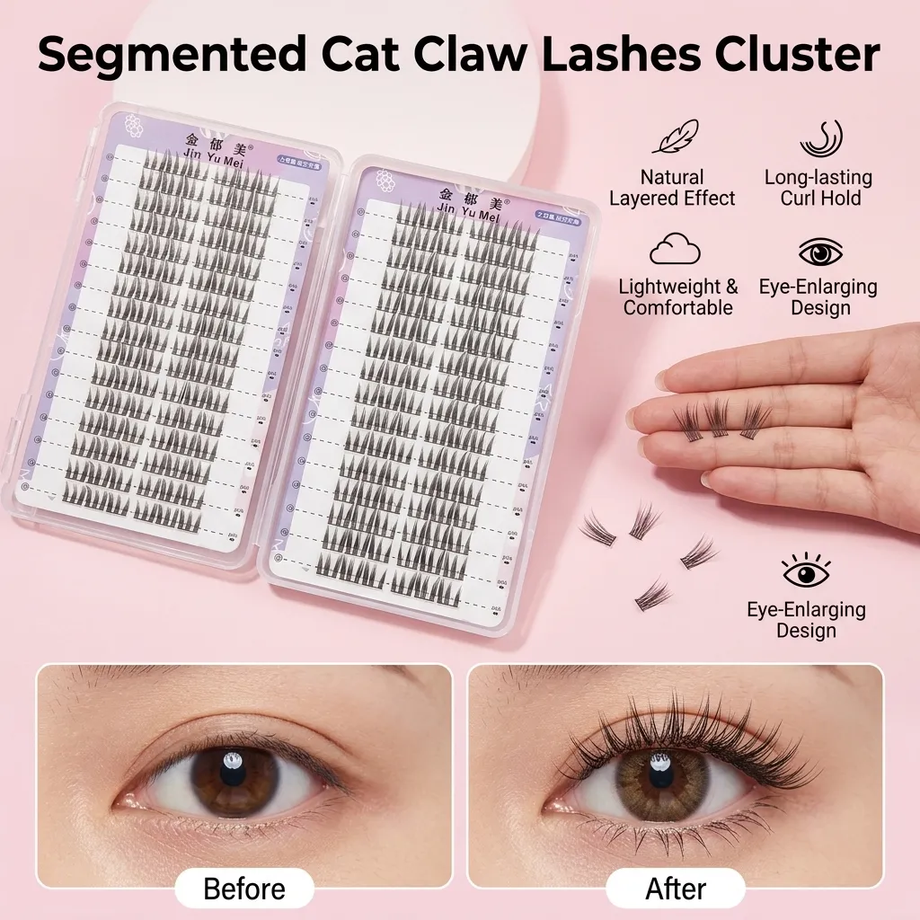 Professional Makeup False Eyelashes Segmented Cat Claw Lashes C Curl Natural Volume Dramatic Eye Enhancement for Women