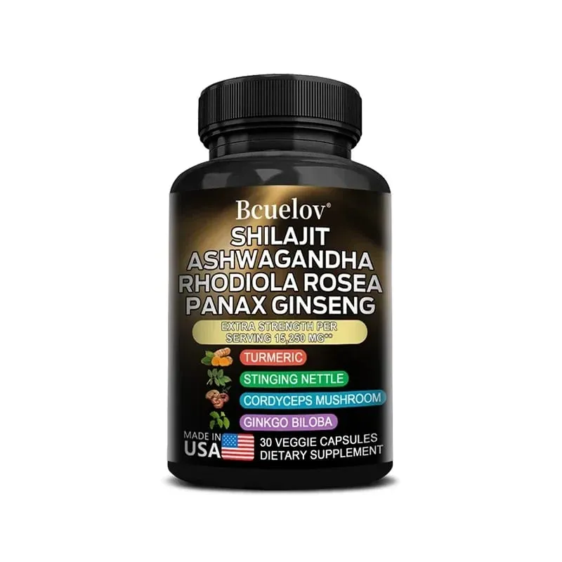 Capsule 8 in 1 di Shilajit Pure Himalaya con Ashwagandha Rhodiola e Panax Ginseng per supportare la salute delle articolazioni cerebrali e del sistema immunitario