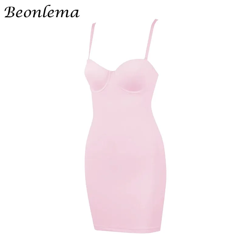Kort Bodycon Klänning Rygglösa Skinny Straps Solid Casual Sexig Ärmlös Sommar High Waist Club Smala Miniklänningar Dam Basic