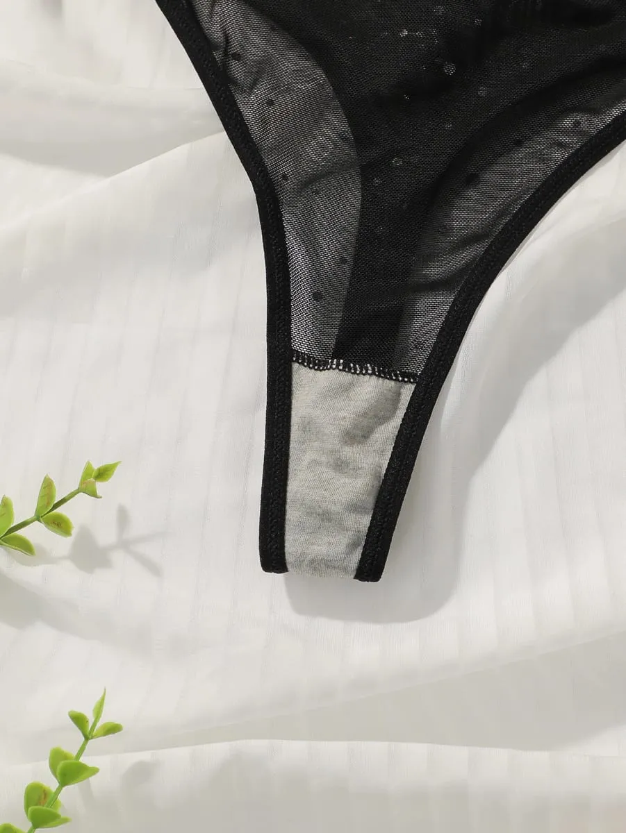 Sexy Black Lace Sequin Bra and Panty Set Women's Push Up Underwire Non Padding Lingerie Set for Valentine's Day S-XL