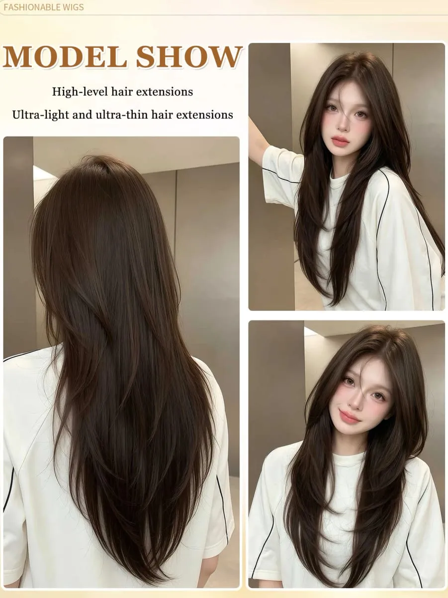 Synthetic High-layer Inward Curl Hair Extensions for Women One-Piece Ultra-thin Invisible Long Straight Hair Extension