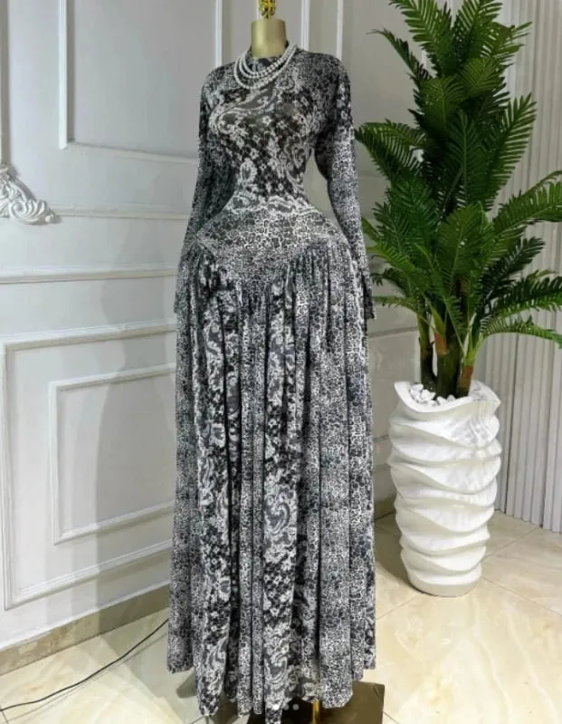 CM.YAYA Women Plaid Round Neckline Long Sleeve Fit and Flare Long Maxi Dress 2025 Even Party Education Vacation Dresses Vestidos