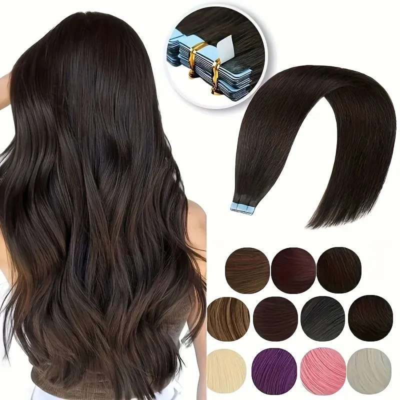 Tape In Bio Synthetic Hair Extensions 10pcs/ lot 24inches Heat Resistant Fiber Straight Seamless PU Skin Weft Tape Ins For Women