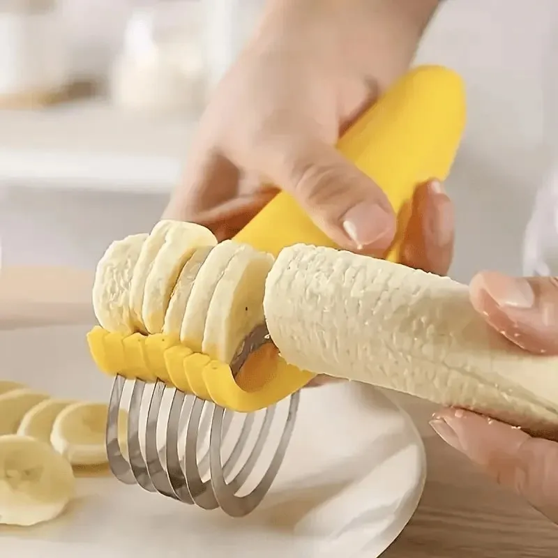 1pc Stainless Steel Manual Slicer - Food-Safe Easy-to-Use Round Blade for Bananas Cucumbers & More - Durable Kitchenware