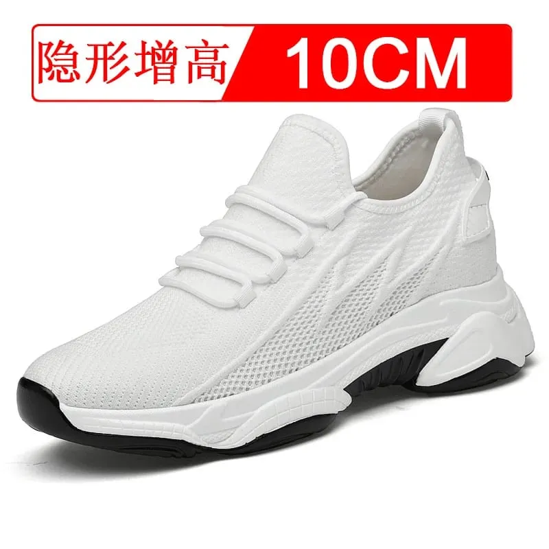 Men's Invisible Height Increasing Casual Shoes 10cm Elevator Breathable Mesh Upper Walking Shoes with Soft Bottom