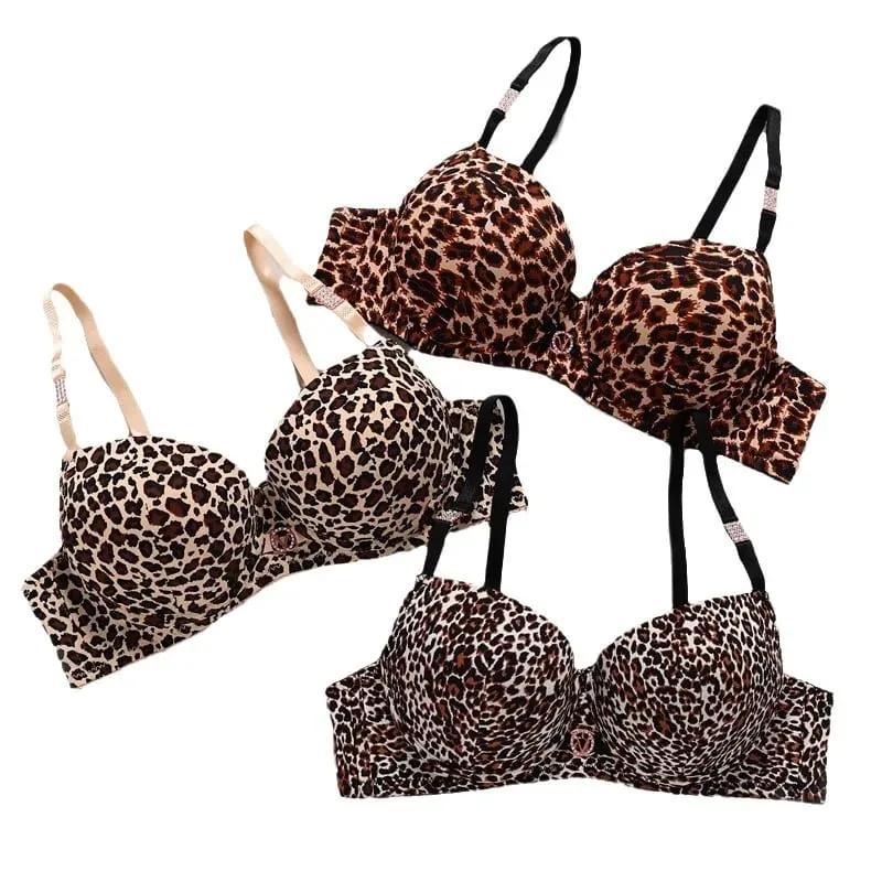 2026 New Sexy Leopard Print Underwear For Women Push Up Bra Sets Seamless Khaki Beige Black Female Lingerie