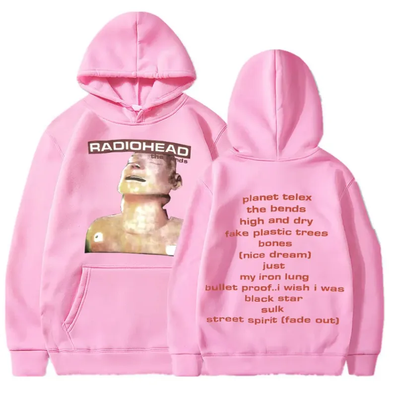 Vintage Rock Grubu Radiohead Kapüşonlu Üst Hip Hop Her Şey Müzik Albümü Baskı Kazak Harajuku Sokak Boyu Kapüşonlular Gençler