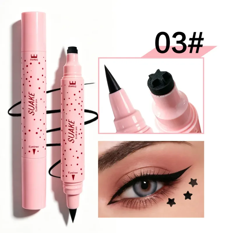 Pink Tube Star Heart Butterfly Stamp Liquid Eyeliner Dual-Ended Seal Stamp Eyeliner Pen 2in1 Quick-drying Black Eye Liner Makeup