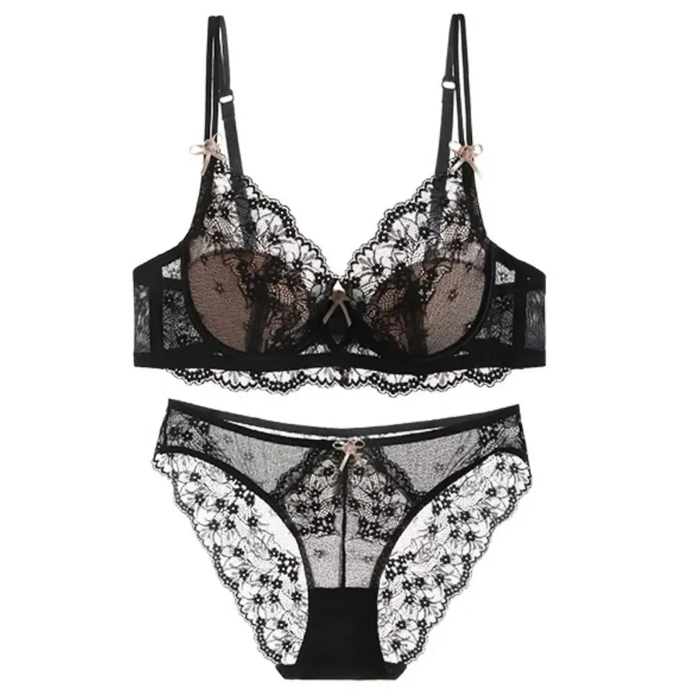 Female Lace Full Cup Minimizer Bra Set Thin Push‑Up Anti‑Sag Comfortable Lingerie Underwear For Big Breast Soft Daily Intimates