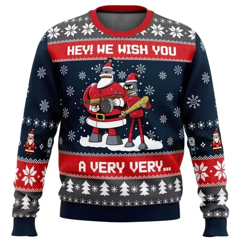 New 2026 Merry Christmas Santa Claus 3D Printed Christmas Sweater Holiday Merry Christmas Autumn Round Neck Pullovers Sweatshirt