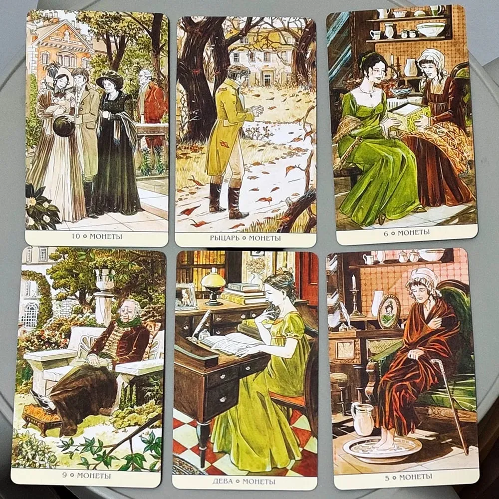 Jane Austen Tarot Deck 10.3*6cm in Russian Language 78 Cards Regency Era Illustrated Tarot Cards Classic Novel Tarot