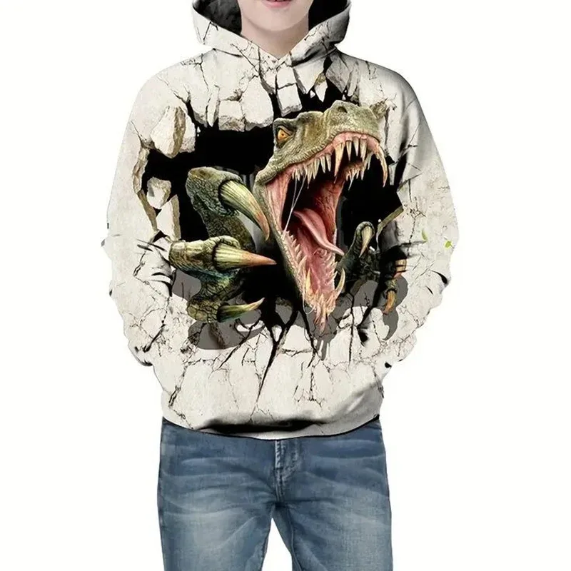 Fierce Dinosaur 3D Print Hoodie Men Children Clothing Long Sleeve Pullover Coat Harajuku Streetwear Autumn Casual Trend Hoodies