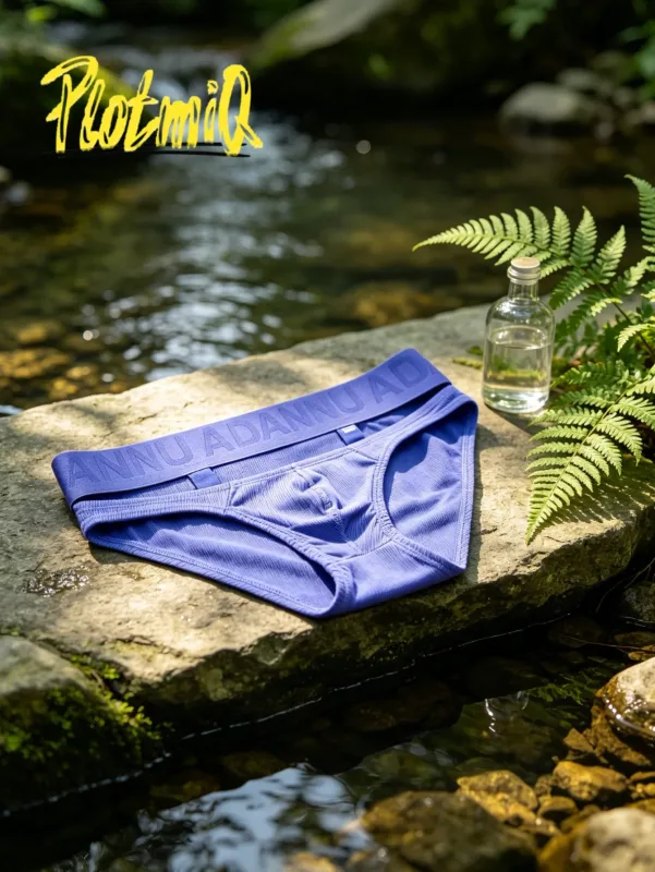 1PCS Mens Ribbed Bikini Briefs Monochrome Logo Wide Waistband Vertical Stripe Fabric 3D Pouch Low Rise Male Underwear