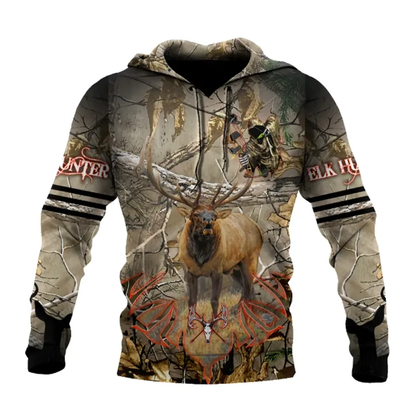 Men's Clothing Fashion Hunting Loose Hoodie Large 3D Printed Animal Deer Super Large Hoodie Fashion Enthusiast Tops
