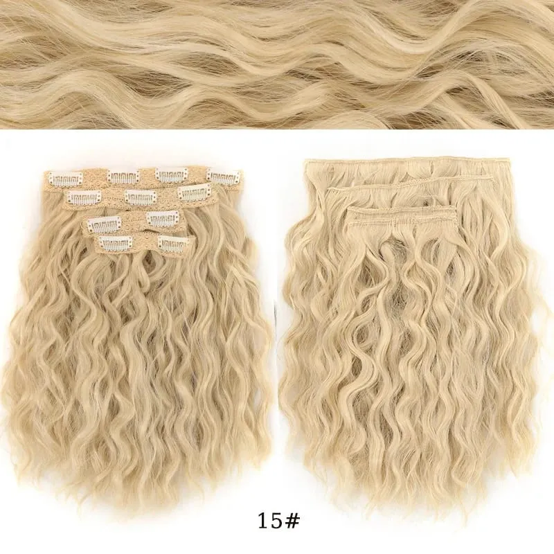 short curly Synthetic Burgundy 4-piece set of water ripple hair extension wig clip in woman's clip hair accessories hairpiece