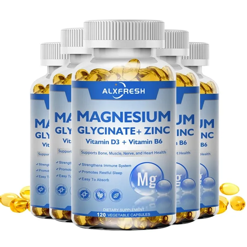 Magnesium Glycinate 500mg Capsules High Absorption with Zinc Vitamin D3 B6 Support Dietery Supplement Stress & Anxiety Relief