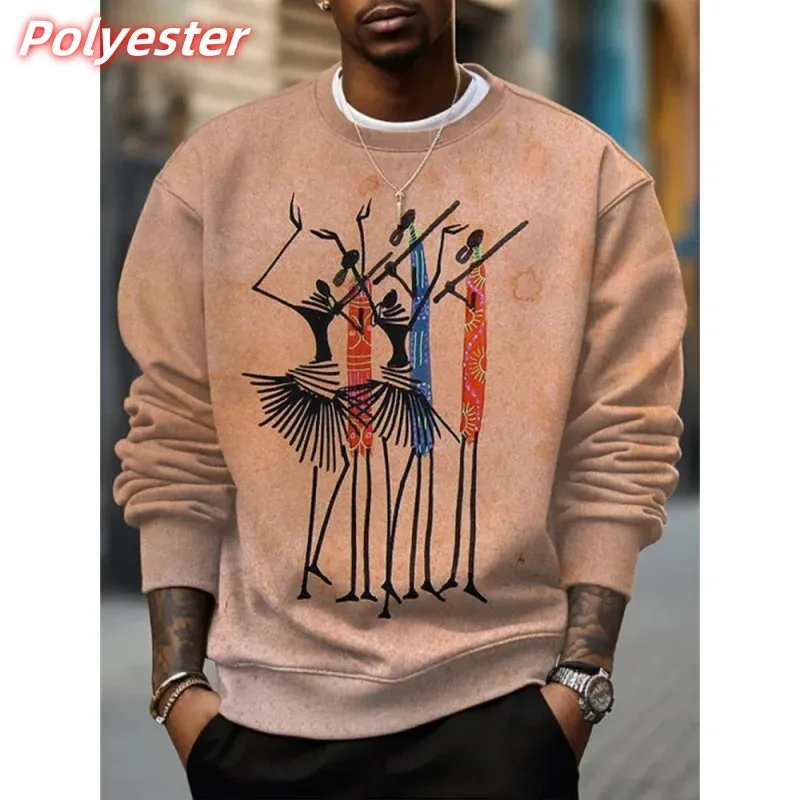 3D Printed Retro Africa Ethnic Hoodie For Men Cool Colorful Pattern Sweatshirt Casual Long Sleeves Pullovers Round Neck Hoodies