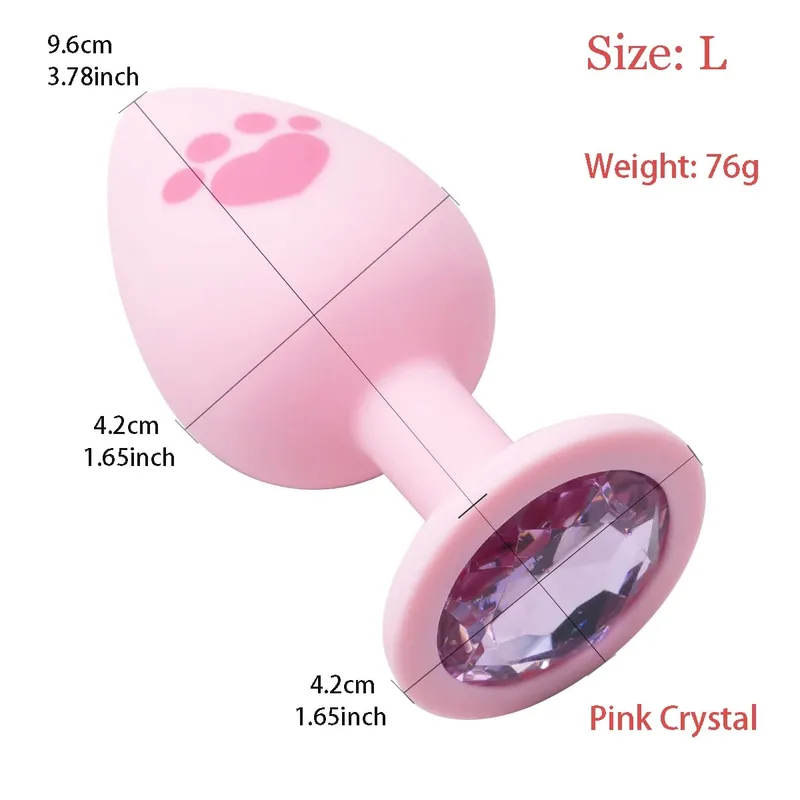 Pink Silicone Anal Plug for Woman 4 Sizes Cat Paw Pattern Smooth Surface Butt Plug Crystal Base Sex Toys For Woman Anal Dildo