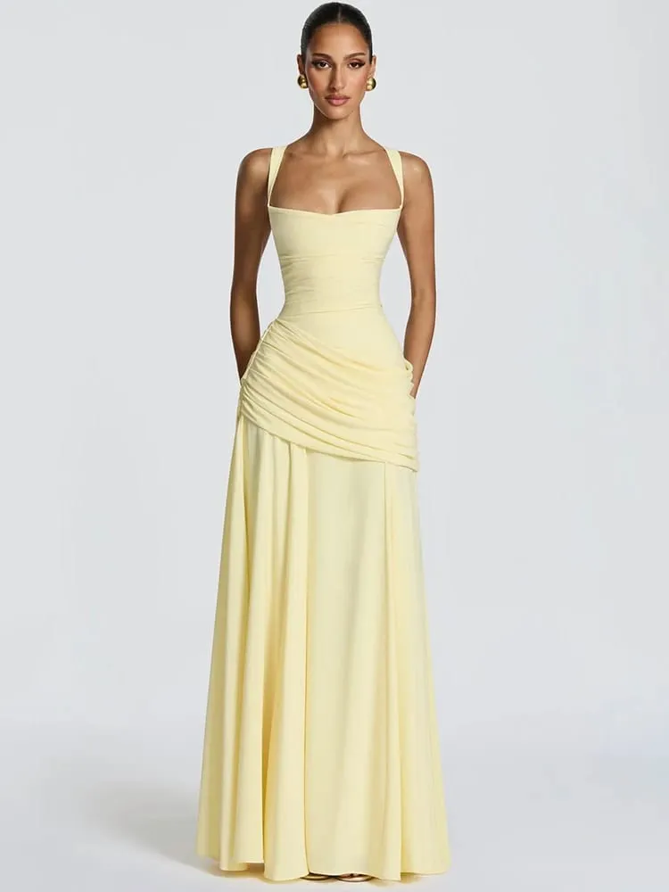 Mozision épaules dénudées dos nu Sexy robe Maxi femmes élégant sans bretelles sans manches moulante froncé Club fête longues robes femme