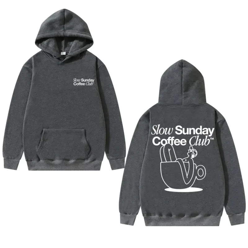 Unisex Slow Sunday Coffee Club Hoodie Pullover Funny Meme Vintage Casual Streetwear Sweatshirt, Multiple Colors Available